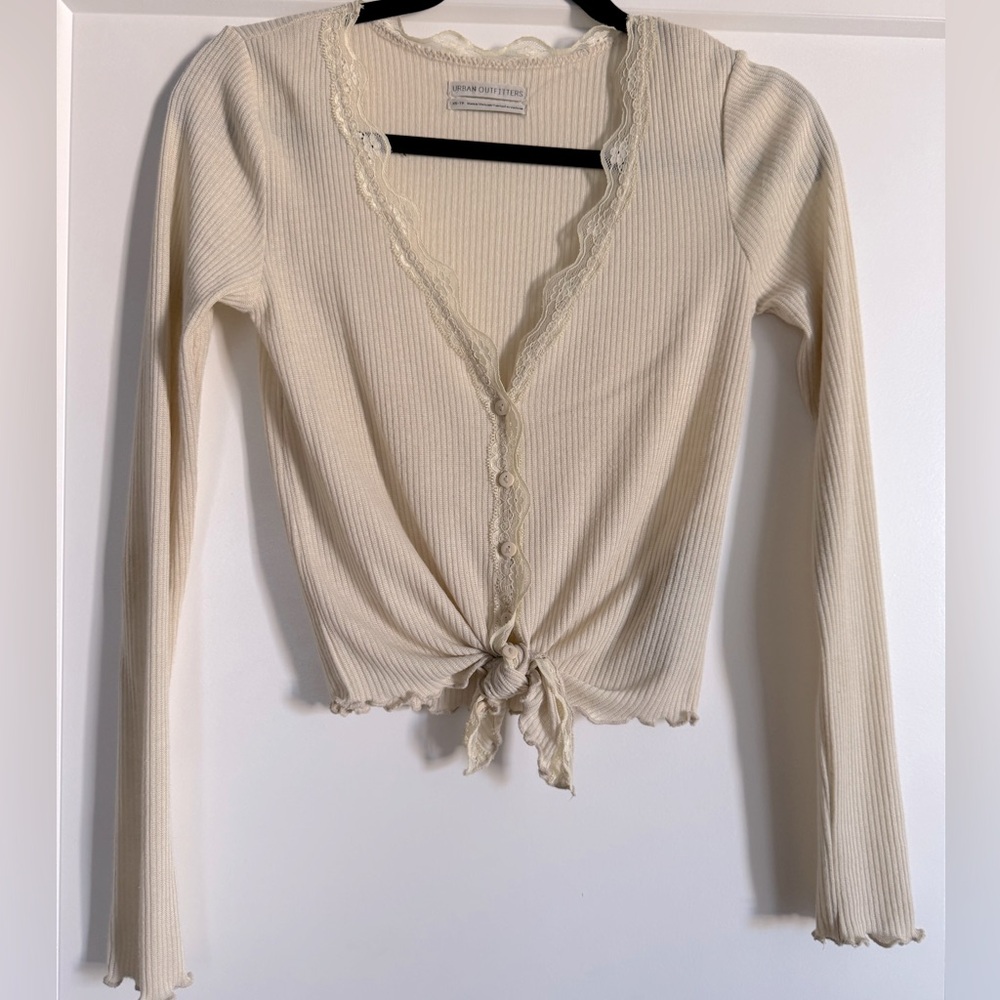 Urban Outfitters Cream Lace-Trimmed Cardigan